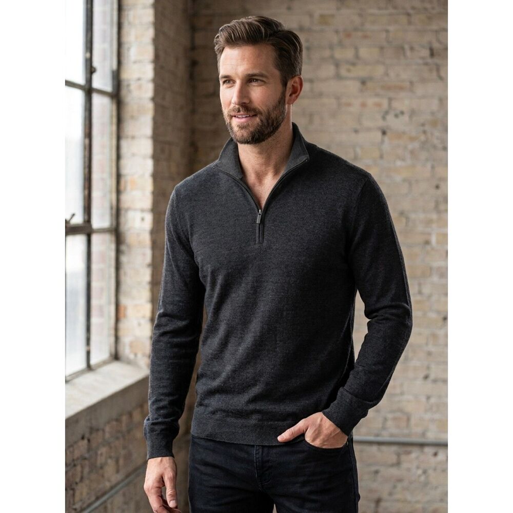 Oscar de la Renta SZ LG Dark Charcoal Quarter Zip-Up Sweater, quiet luxury